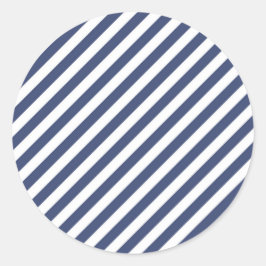 Pegatina Redonda Diagonal navy blue and white stripes pattern