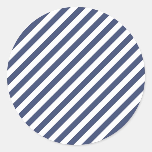 Pegatina Redonda Diagonal navy blue and white stripes pattern (Anverso)