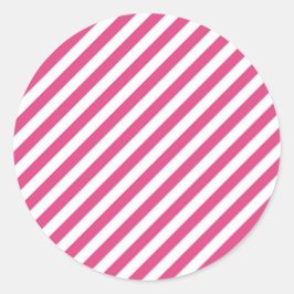 Pegatina Redonda Diagonal pink and white stripes pattern