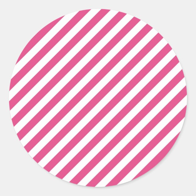 Pegatina Redonda Diagonal pink and white stripes pattern (Anverso)