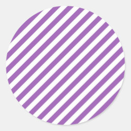 Pegatina Redonda Diagonal purple and white stripes pattern