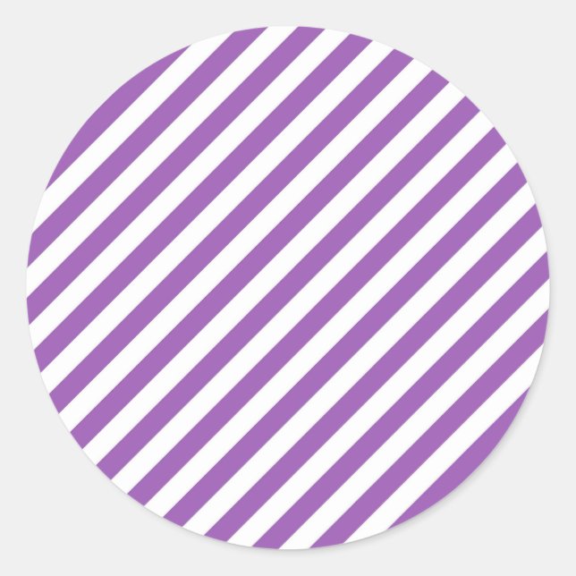 Pegatina Redonda Diagonal purple and white stripes pattern (Anverso)
