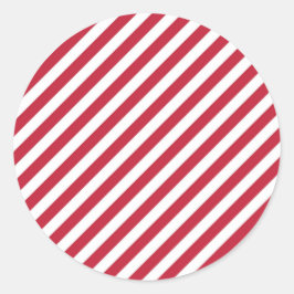 Pegatina Redonda Diagonal red and white stripes pattern