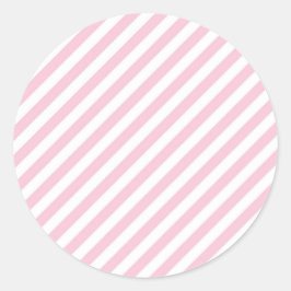 Pegatina Redonda Diagonal white and pink stripes pattern