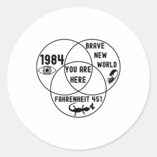 Pegatina Redonda Diagrama de Venn distópico divertido aquí en inglé