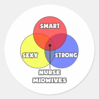 Pegatina Redonda Diagrama de Venn.. Enfermeras Comadronas