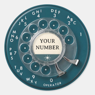 Pegatina Redonda Dial de teléfono giratorio azul turquesa vintage