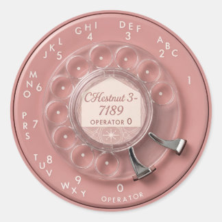 Pegatina Redonda Dial de Teléfono Giratorio Rosa Retro
