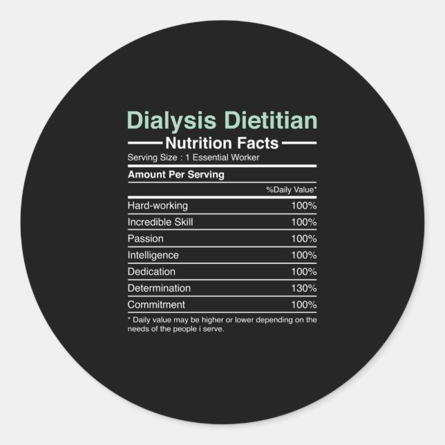 Pegatina Redonda Diálisis Hechos de nutrición dietista - Nefrología (Anverso)