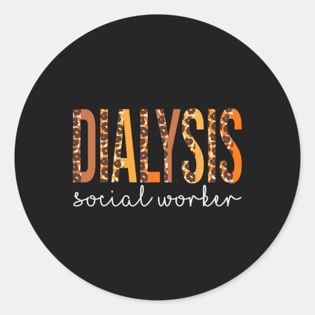 Pegatina Redonda Diálisis Trabajador Social Leopard Caída Otoño Tha (Anverso)