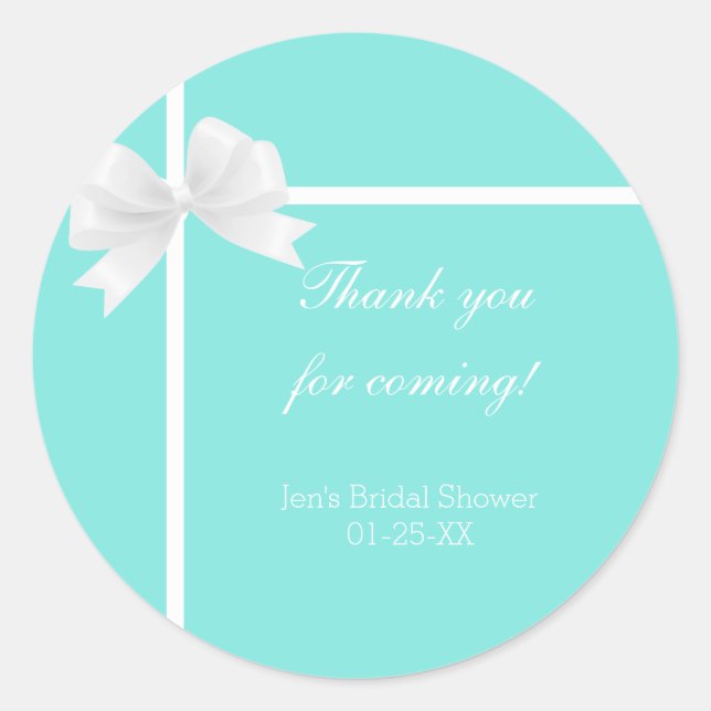 Pegatina Redonda Diamante Azul Turquesa y Favor de Lazo Favor Moder (Anverso)