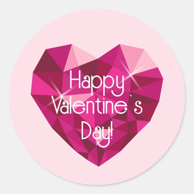 Pegatina Redonda Diamante en forma de corazón San Valentín (Anverso)