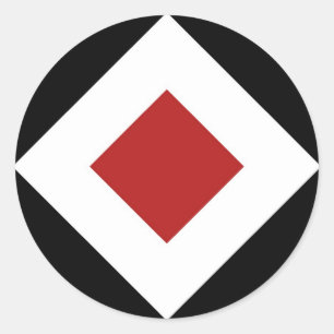 Pegatina Redonda Diamante rojo, negrita borde blanco en negro