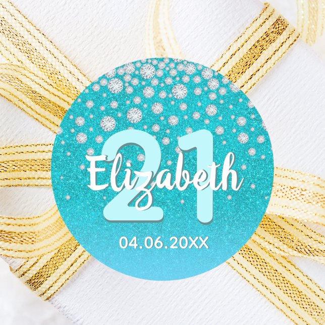 Pegatina Redonda diamante verde azulado nombre purpurina verde azul (Subido por el creador)