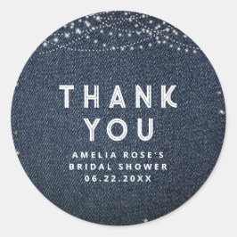 Pegatina Redonda Diamantes de mezclilla Luces rústicas Agradecimien