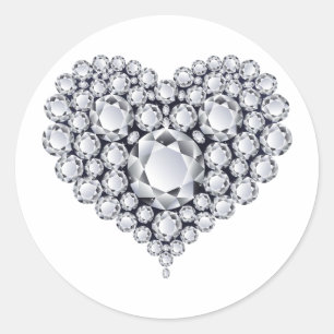 Pegatina Redonda Diamantes en gemas de corazón negro
