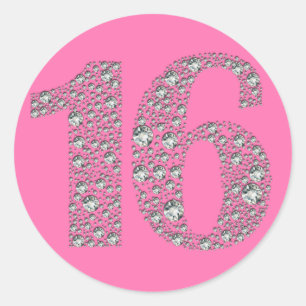 Pegatina Redonda Diamond Bling 16 Cumpleaños dieciséis Favor de la 