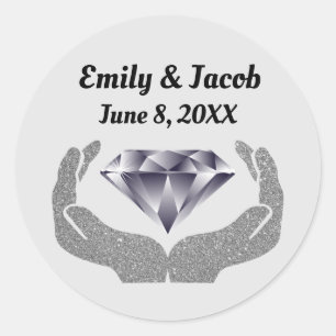 Pegatina Redonda Diamond Hands Boda