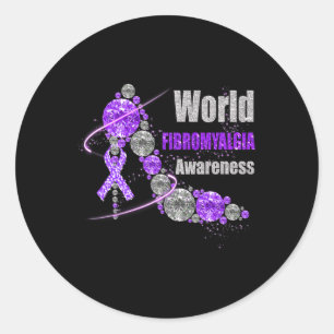 Pegatina Redonda Diamond Shoes World Fibromyalgia Awareness Warrior