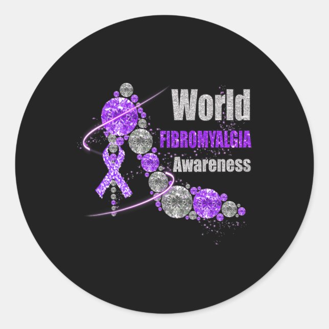 Pegatina Redonda Diamond Shoes World Fibromyalgia Awareness Warrior (Anverso)