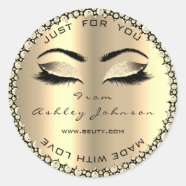 Pegatina Redonda Diamond Sparkly Purpurina Gold Lash Hecho Con Amor