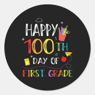 Pegatina Redonda Días de 1º Grado Feliz 100 Día de Enseñanza Escola
