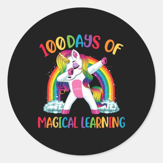 Pegatina Redonda Días De Aprendizaje Mágico Dabbing Unicornio Chica (Anverso)