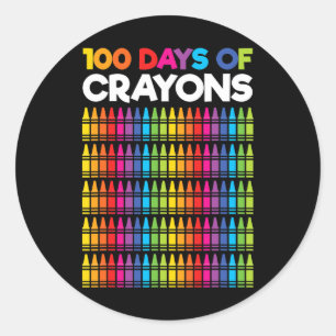 Pegatina Redonda Días De Crayones Para Los Niños Chicas 100° Día De