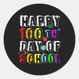 Pegatina Redonda Días De Enseñanza Escolar Y Estudiante Felices 100