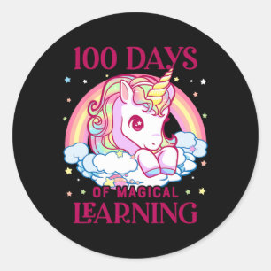 Pegatina Redonda Días De Escuela Chicas De Unicornio Profesores 100