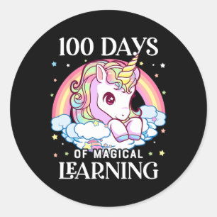 Pegatina Redonda Días De Escuela Chicas De Unicornio Profesores 100