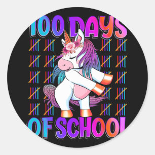 Pegatina Redonda Días de escuela Unicorn 100 días más inteligentes