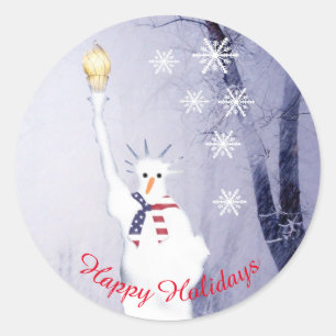Pegatina Redonda Días de fiesta americanos de Navidad del muñeco 