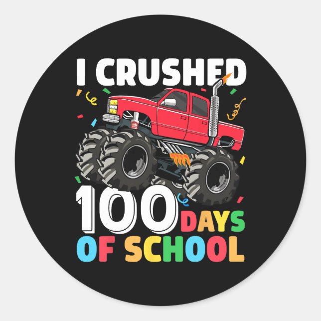 Pegatina Redonda Días De Monstruo Escolar Camión 100º Día De La Esc (Anverso)