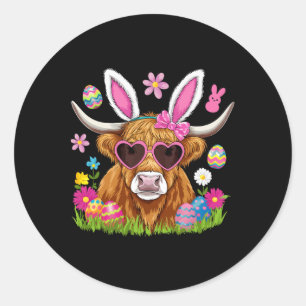Pegatina Redonda Días de Pascua Vaca Cute Pascua Granjero Mujeres A