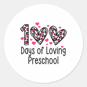 Pegatina Redonda Días De Preescolar Amoroso Corazón 100 Días De Esc