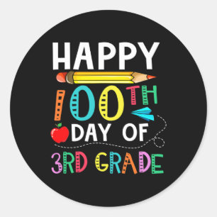 Pegatina Redonda Días de tercer grado - Feliz 100° día de regalo es