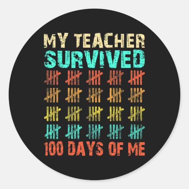 Pegatina Redonda Días Escolares 100º Día De Costuma Escolar 3 (Anverso)