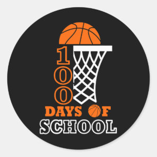 Pegatina Redonda Días Escolares De Niños Basketball 100° Día De La