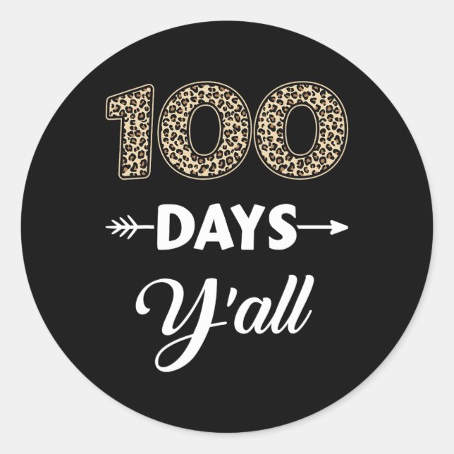 Pegatina Redonda Días escolares por 100 días con Leopard Pa (Anverso)
