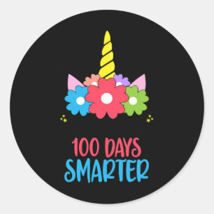 Pegatina Redonda Días más inteligentes: 100° día de clases, unicorn