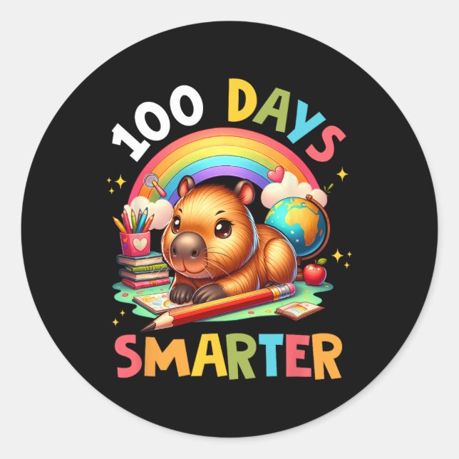 Pegatina Redonda Días Más Inteligentes Capybara Profesora 100º Día  (Anverso)