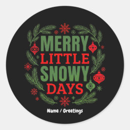 Pegatina Redonda Días Navideños Vintage de Invierno Feliz