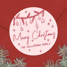 Pegatina Redonda Dibujado a mano divertido Feliz Navidad