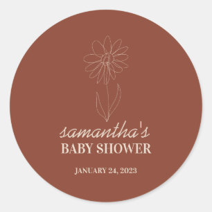 Pegatina Redonda Dibujado a Mano Flor Simple Boho Baby Shower