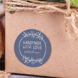 Pegatina Redonda Dibujado a mano Hecho a mano con amor Personalizad