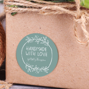 Pegatina Redonda Dibujado a mano Hecho a mano con amor Personalizad