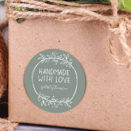 Pegatina Redonda Dibujado a mano Verde polvoriento Hecho a mano con