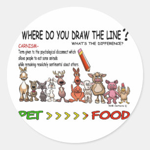 PEGATINA REDONDA DIBUJAR EL CARNISMO DE LÍNEA