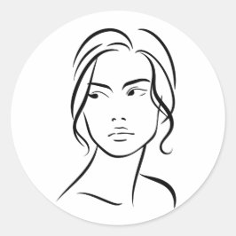 Pegatina Redonda Dibujo 4 de una línea de la mujer